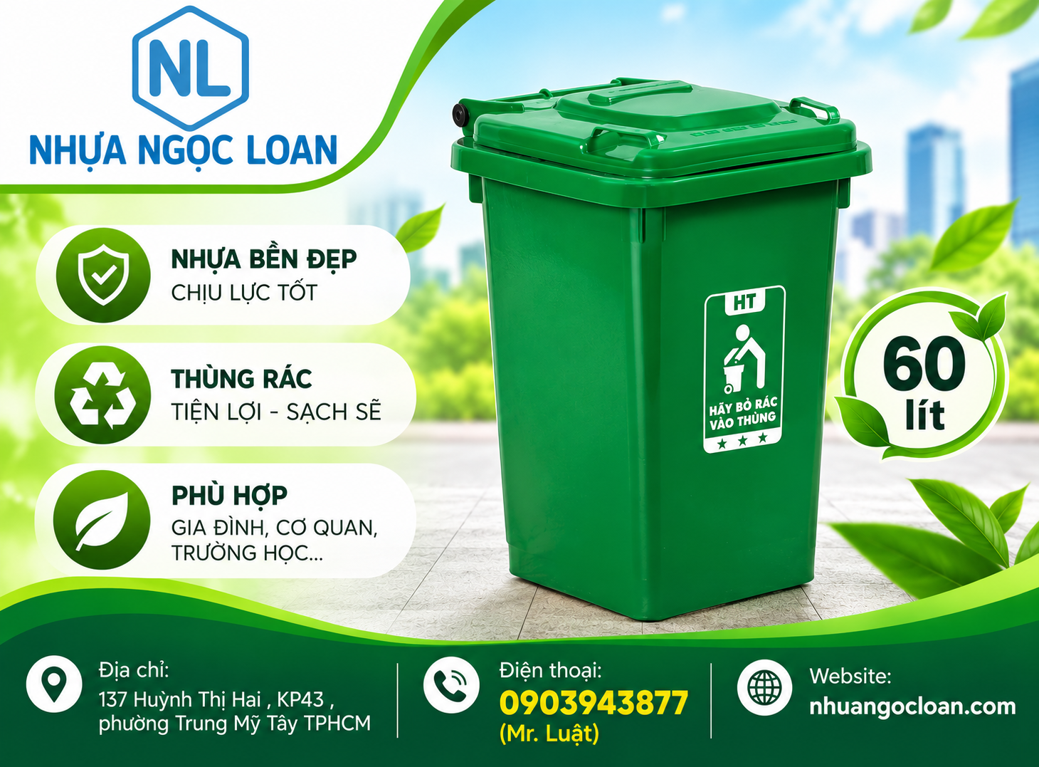 mua thùng rác công cộng 60 lít tại HCM