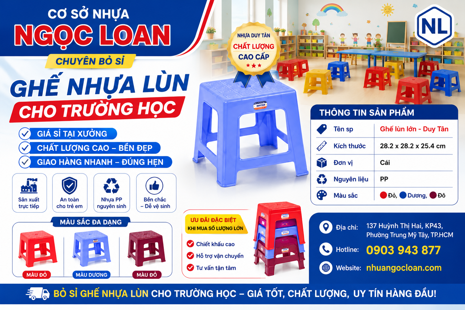 bỏ sỉ ghế nhựa lùn cho trường học HCM
