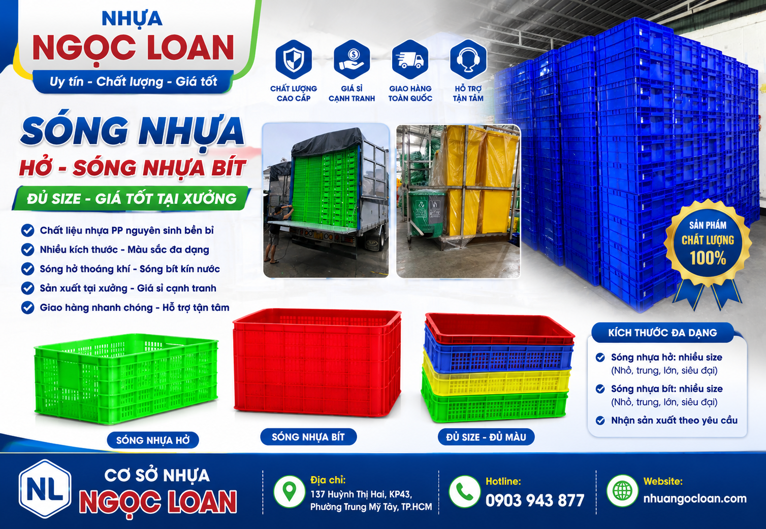 sóng nhựa bít hở đủ size giá sỉ chính hãng
