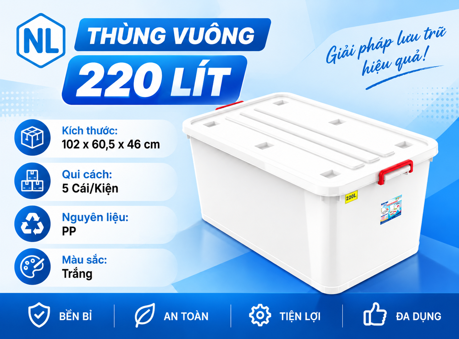 thùng vuông 220 lít giá sỉ hcm