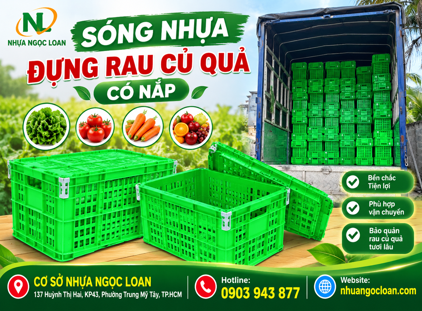 sóng nhựa đựng rau củ quả