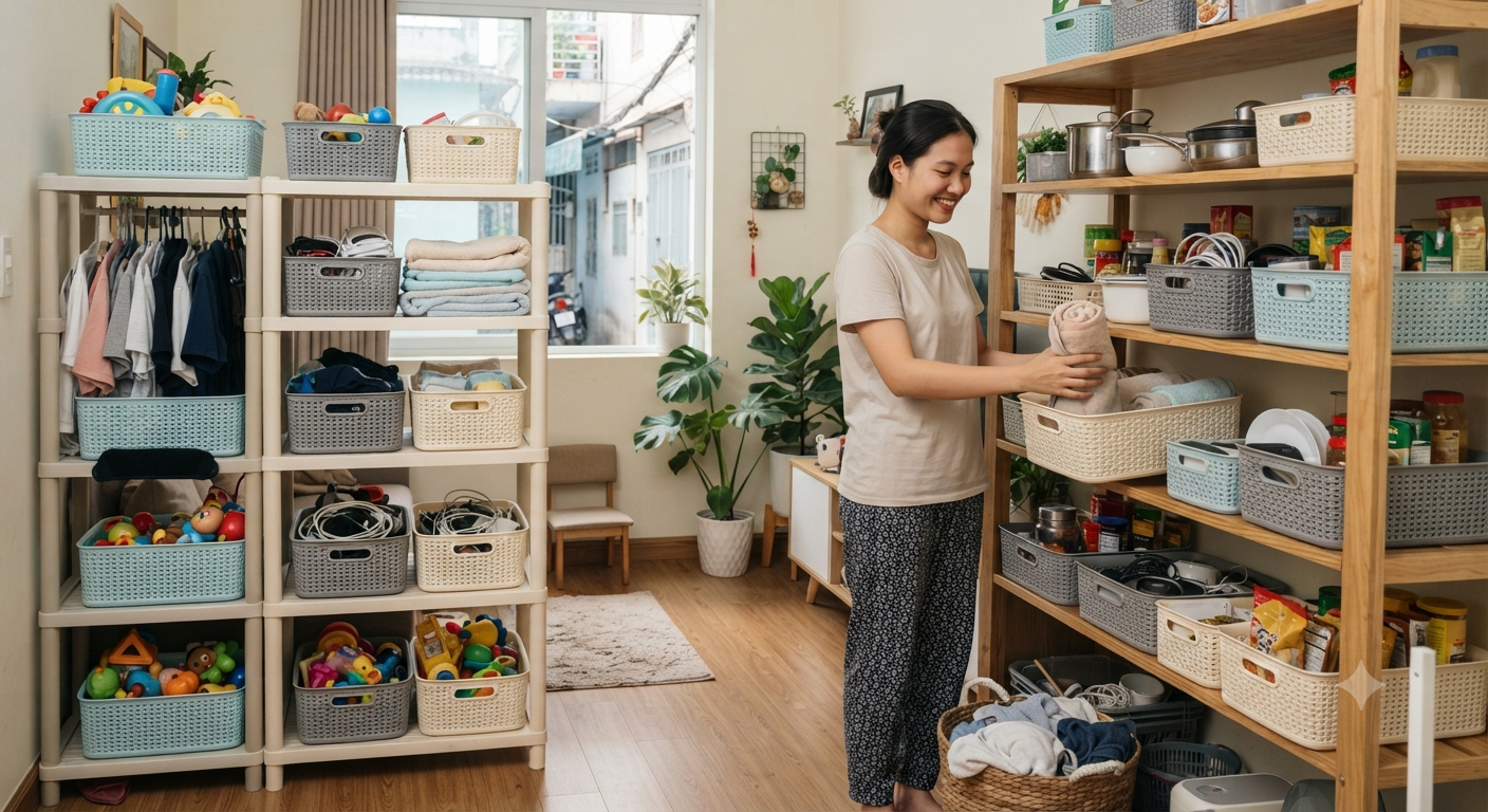 Lợi ích thiết thực khi sử dụng giỏ nhựa và kệ nhựa trong không gian sống